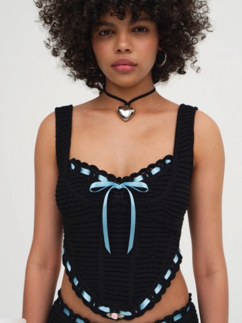NWT For Love and Lemons Black Crochet Knit Corset Top | Small
